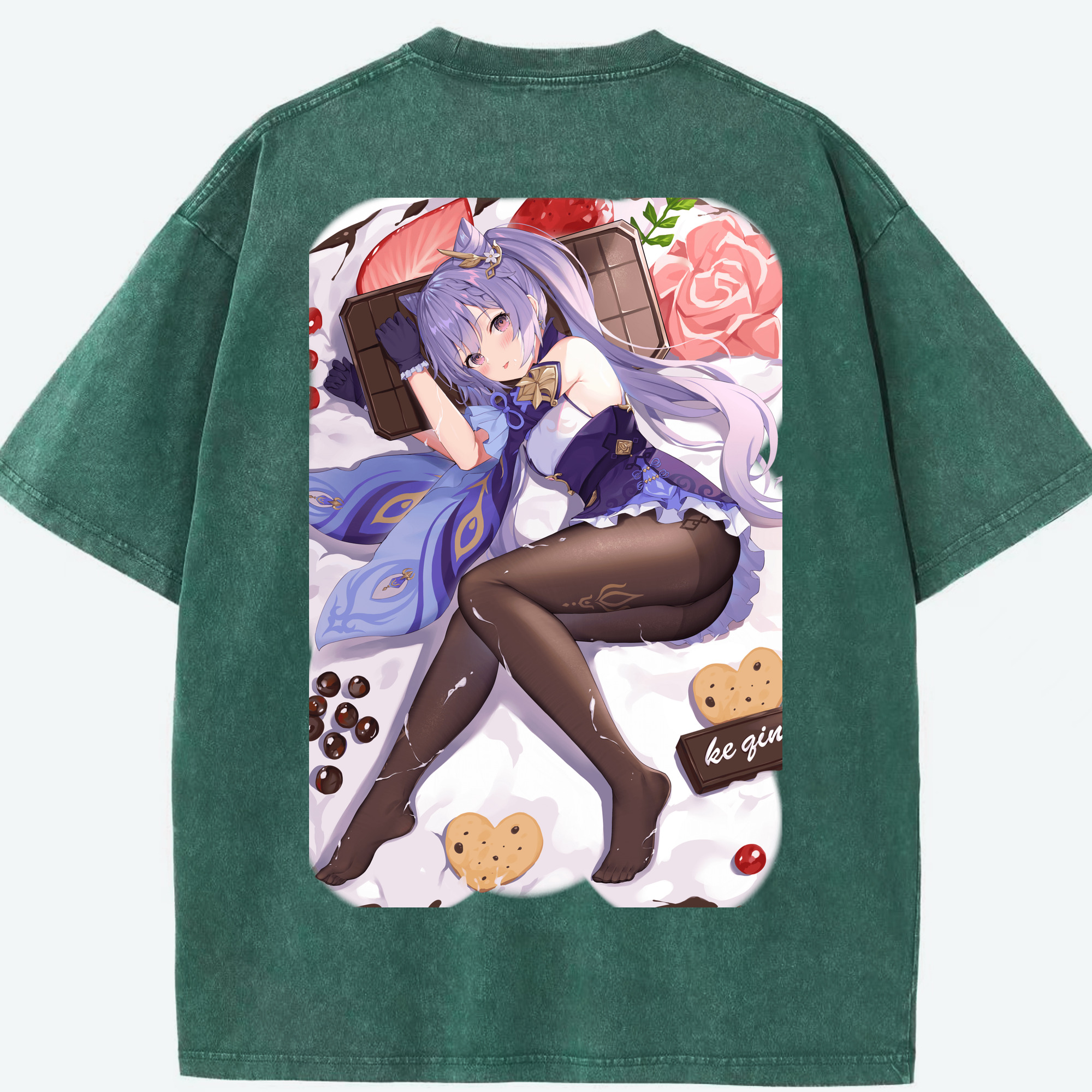 げんし神 刻晴 こくせい genshin Kokusei 綿100% ヴィンテージ風 半袖Tシャツ（背面プリント）